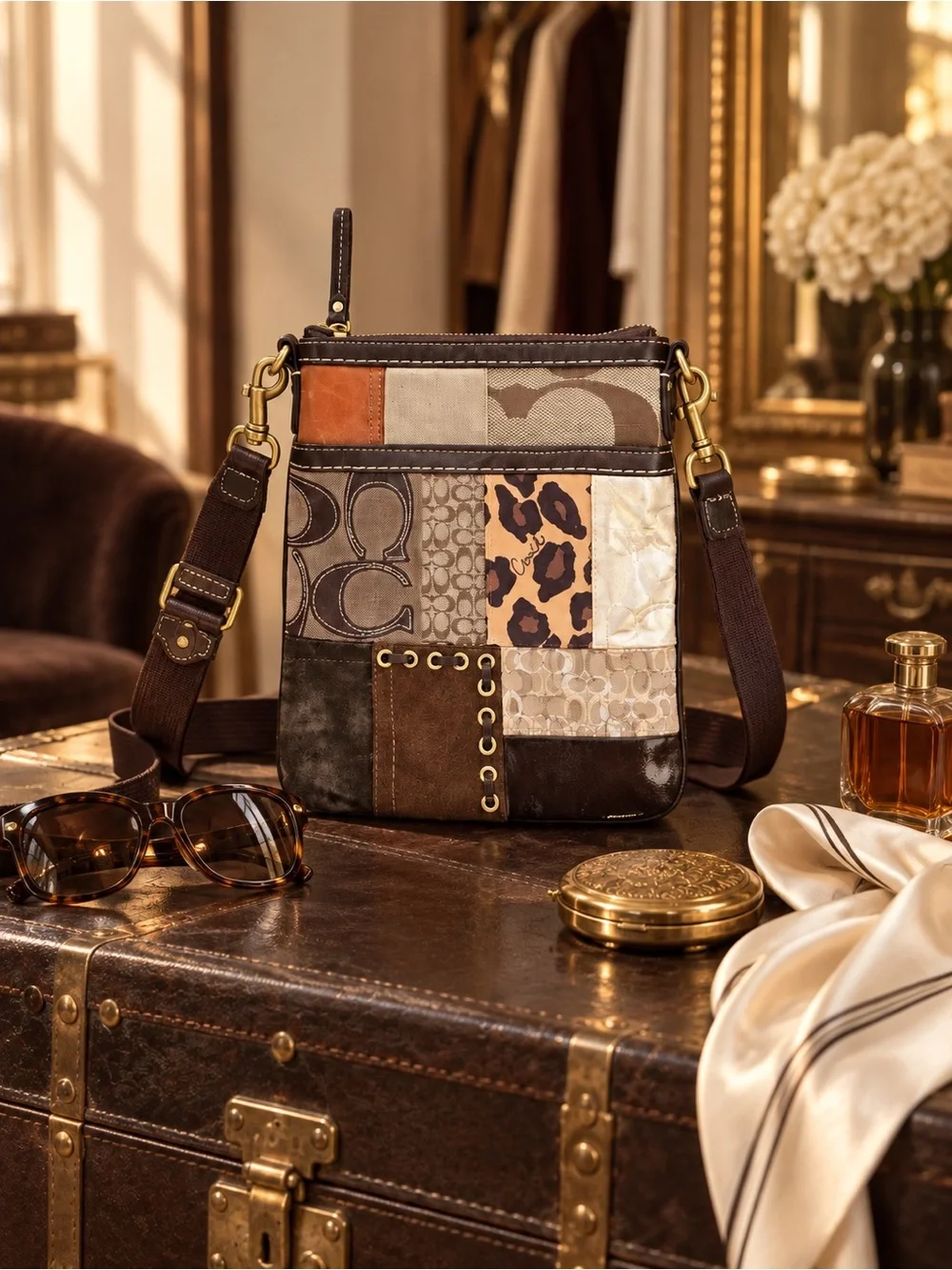 Coach Patchwork Animal Print Messenger Crossbody Bag Y2K